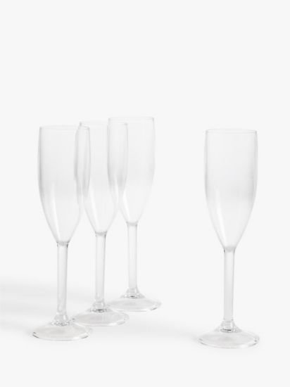 Plastic Picnic Champagne Flutes, Set of 4, 180ml, Clear